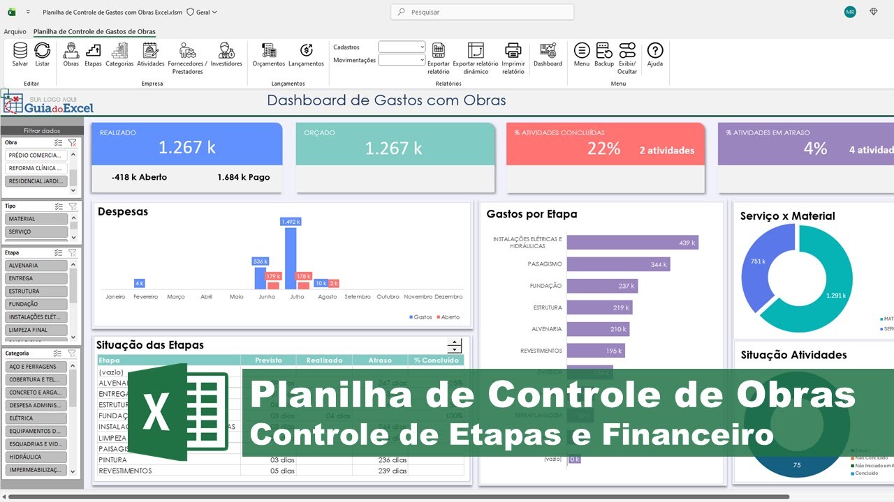 Planilha de Controle de Obras v1.7 &ndash; Acompanhe Gastos, Etapas e Or&ccedil;amento