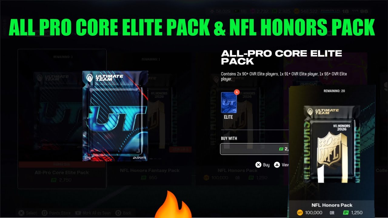 ALL PRO CORE ELITE PACK & NFL HONORS PACK, Madden 26 Ultimate Team 