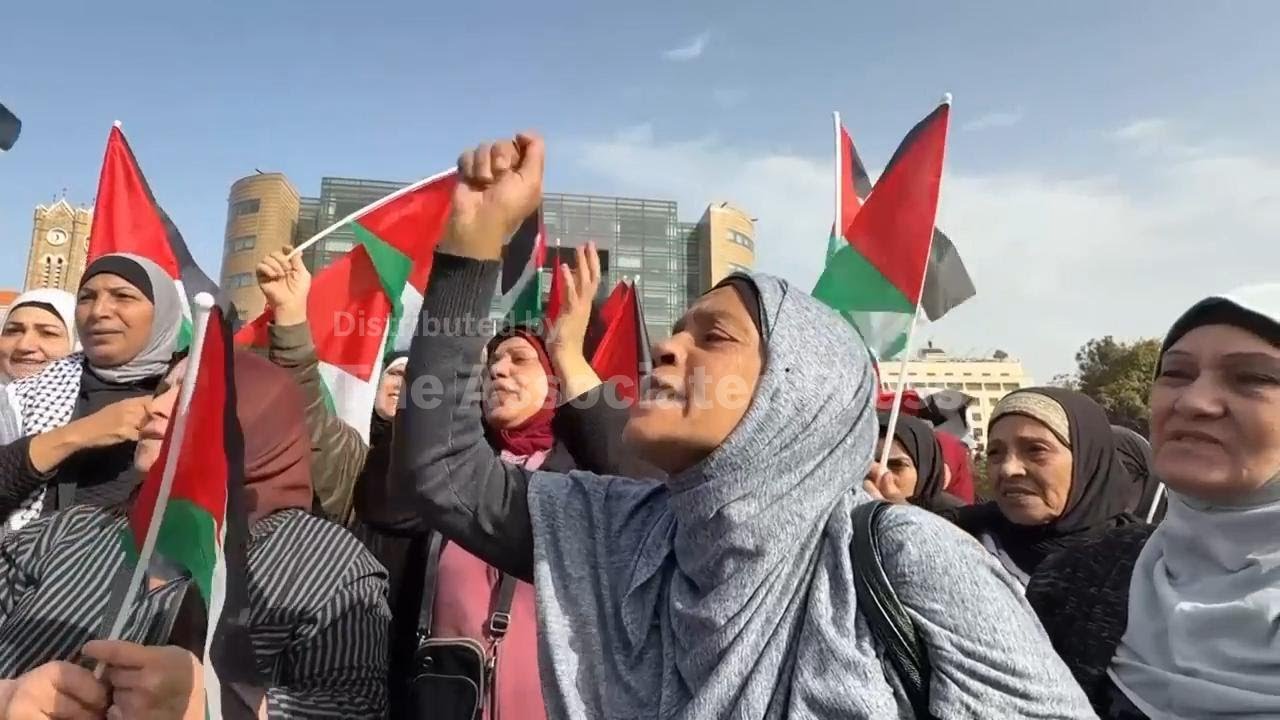 Palestinian refugees living in Lebanon demonstrate in solidarity with UNRWA