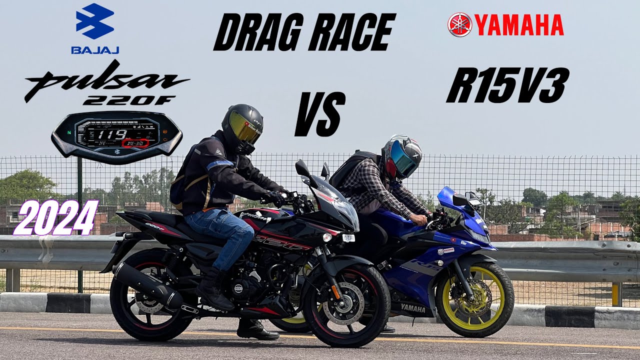 bajaj pulsar 220F 2024 vs Yamaha R15 v3 | DRAG RACE | shocking results 😱