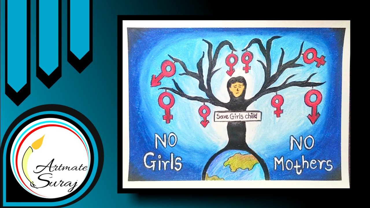 How to draw National girl child day|Save girl child drawing|National girl child day drawing easy