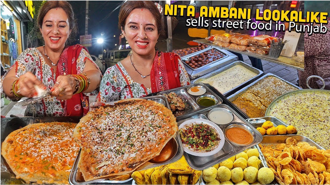 Nita Ambani Lookalike sells Indian Street Food In Punjab 😍 Napoli Pizza Dosa, Black Dahi Bhalla Appe