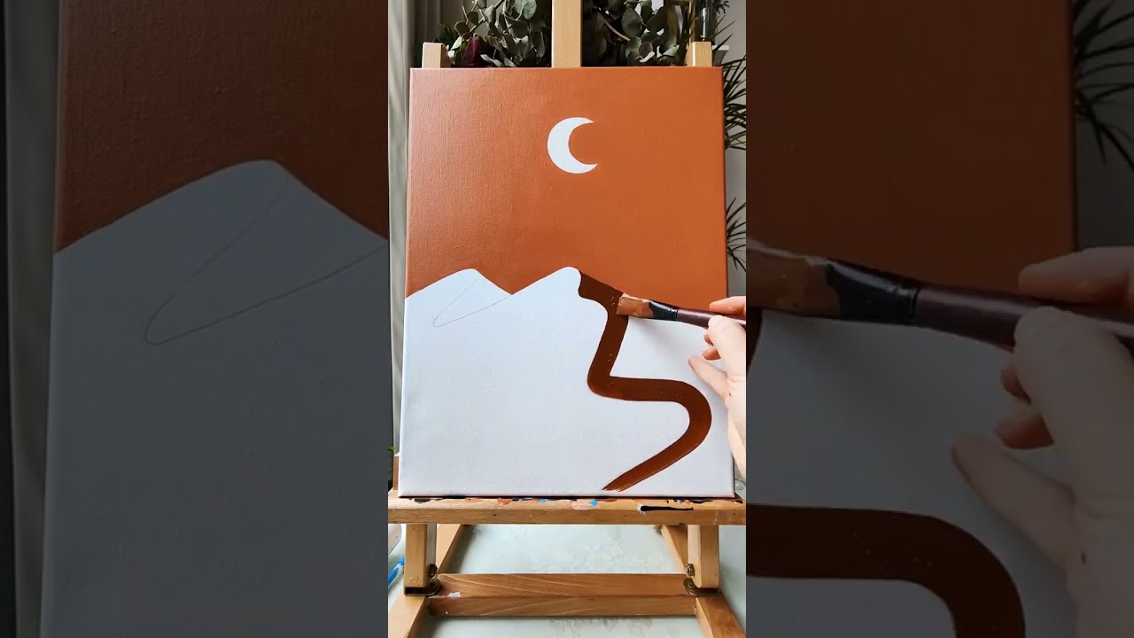 Neutral Mountain and Moon Art | Beige Brown Boho Wall Art | Minimalist Abstract Nursery Decor