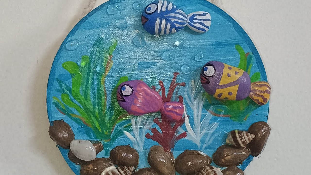 DIY MINI AQUARIUM ON MDF 🐠🐟🐡  #diymdfcanvas #miniaquarium #chalkpaint #seashell #pistashellart #Fish