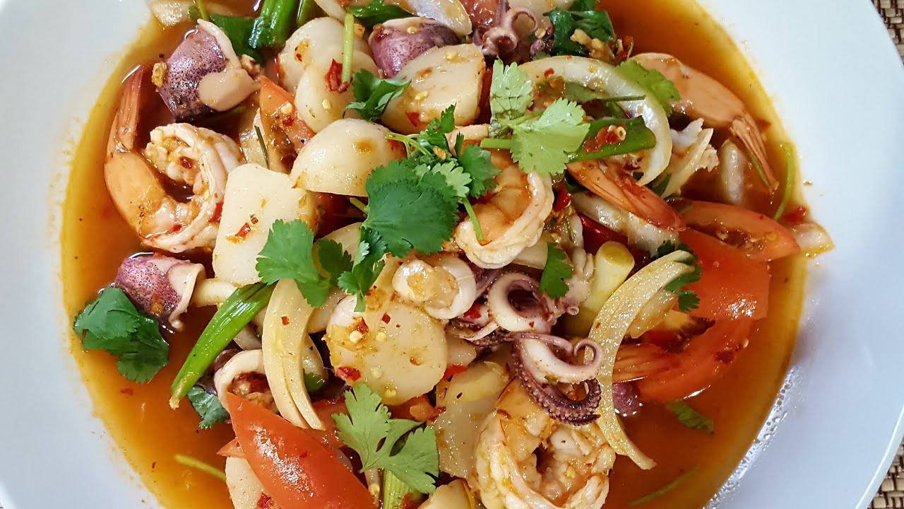 SPICY SEAFOOD SALAD| Yum Talay | Lao food