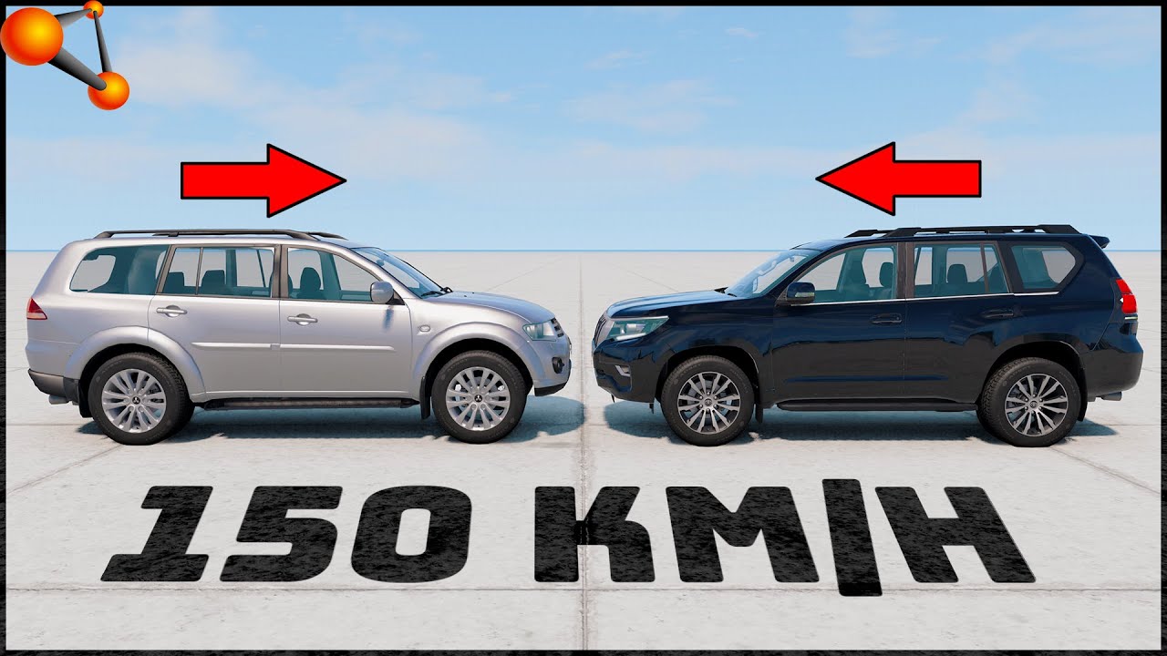 TOYOTA LC PRADO vs MITSUBISHI PAJERO! 150 Km/H CRASH TEST! - BeamNg Drive