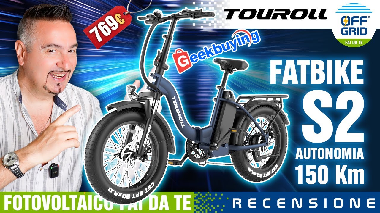 TOUROLL S2 FatBike Bici Elettrica Ripieghevole Autonomia 150Km 5 Assist Shimano GeekBuying 2025