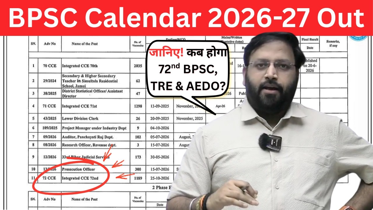 72nd BPSC New Exam Date Out🔥| BPSC Calendar 2026-27 | BPSC 72, TRE 4 & AEDO Date Update by Abhay Sir