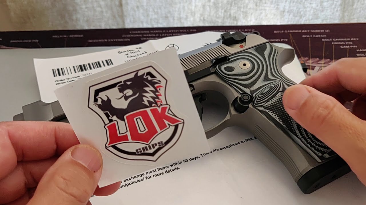 LOK thin checkered silver black grips for Beretta 92 Brigadier