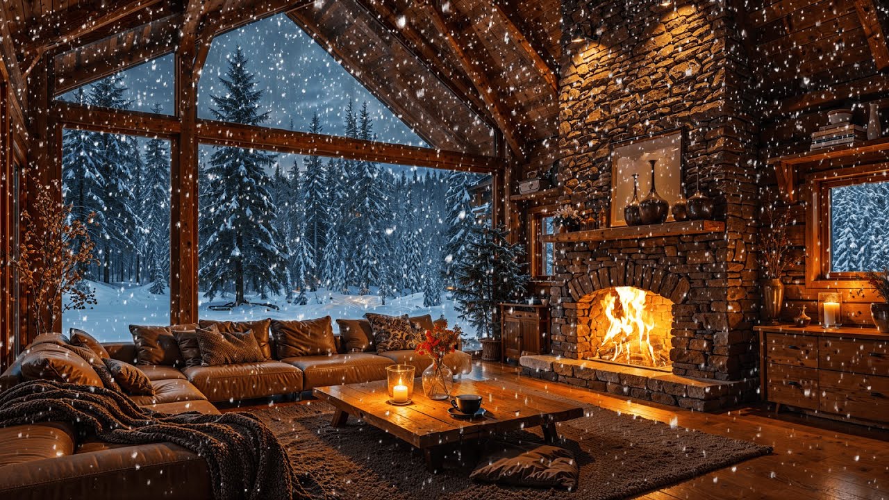 Relaxing Piano Music 🎹 Winter Fireplace Ambience ❄️ Snowfall for Sleep & Study 🔥