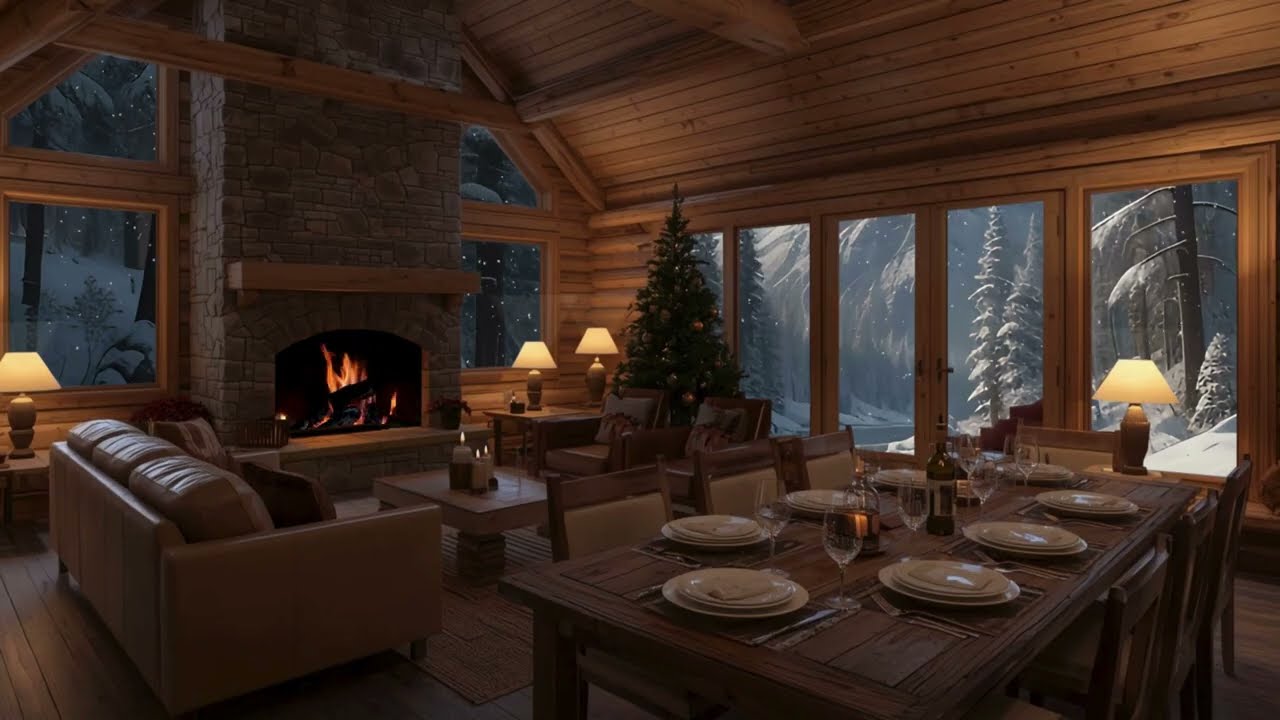 🔥 Cozy Fireplace Room Ambience for Sleep & Evening Relaxation – Falling Snow ❄️🌙