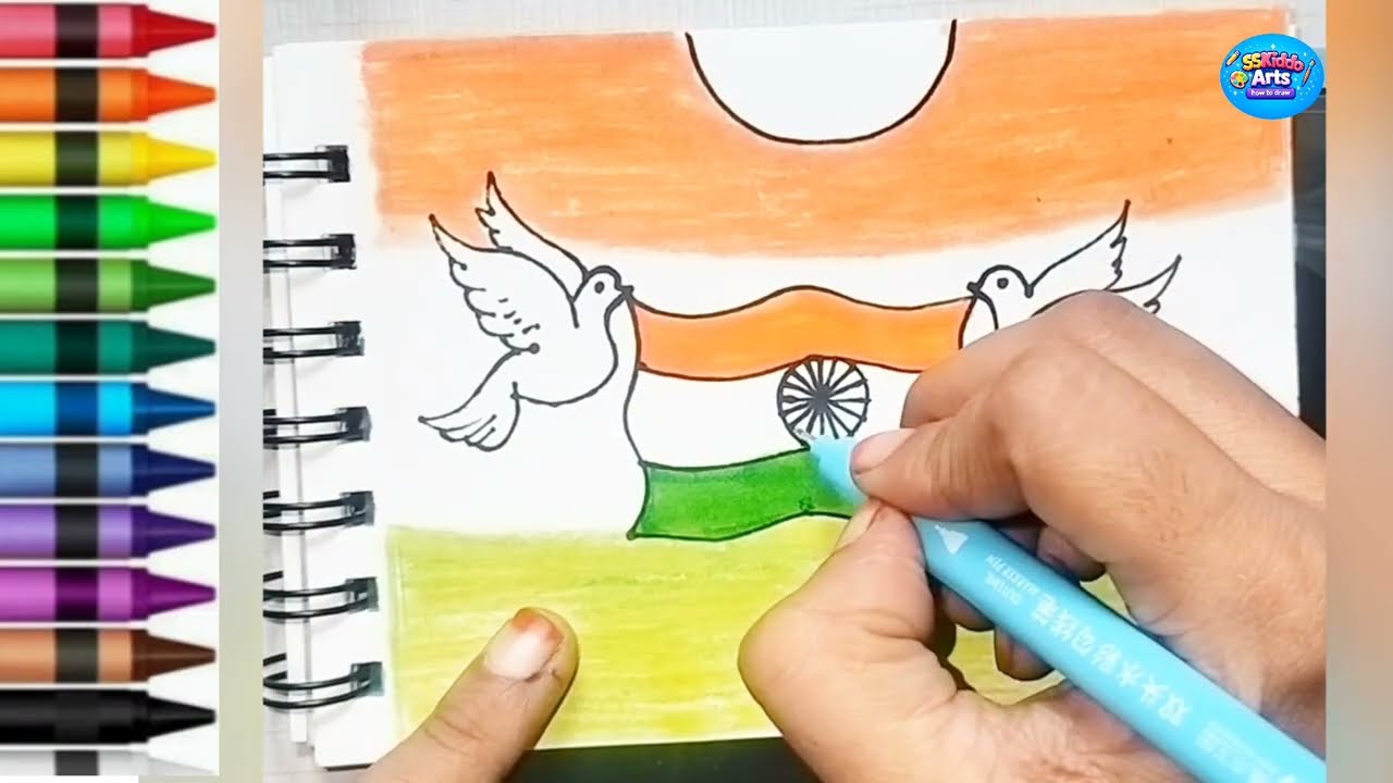 Easy Republic Day drawing for kids | How to draw Indian National Flag with Dove