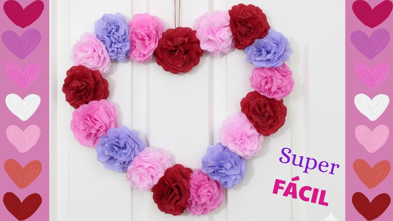 Hermosa Corona de Corazón Flores de Papel  💕 Manualidad Fácil para San Valentín 14 de Febrero 
