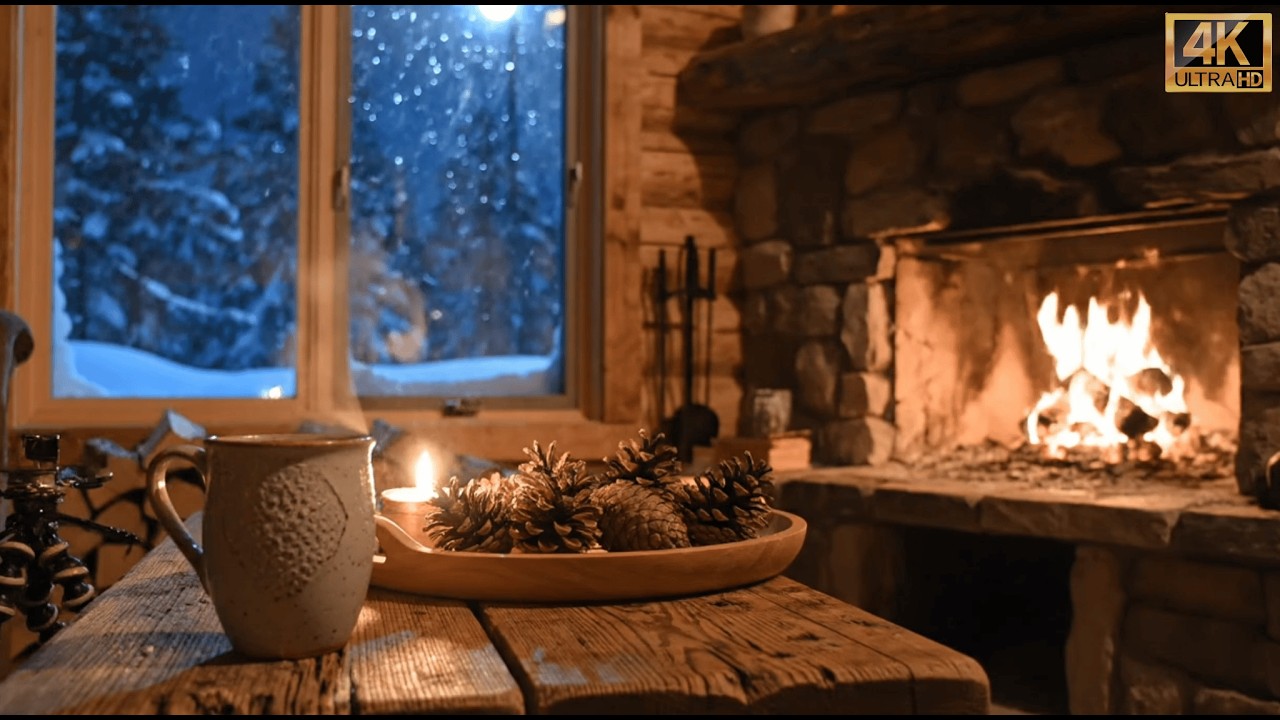 Snowy Cozy Cabin Fireplace ❄️ Şömineli Kış Keyfi | Winter Ambience for Sleep & Study 4K