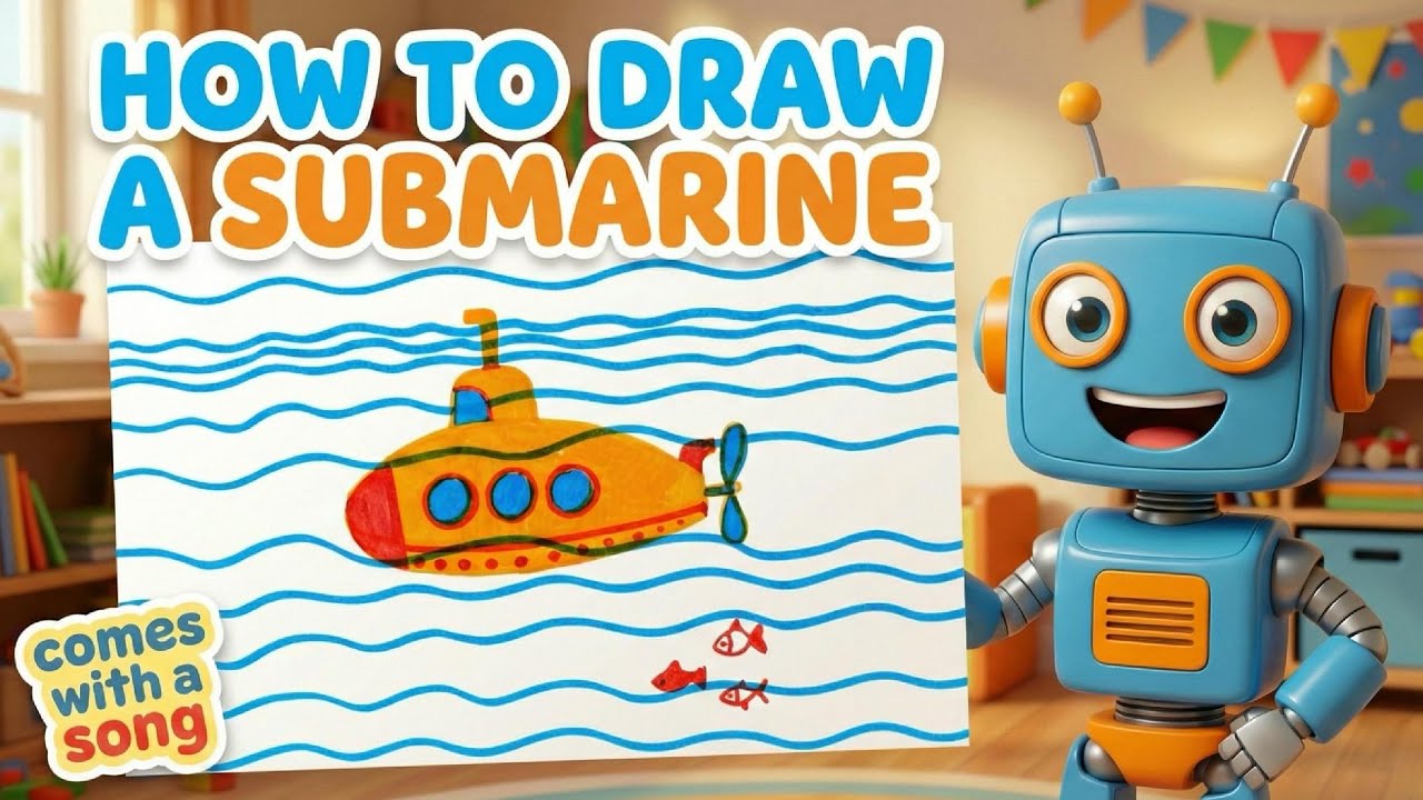 How to Draw a Submarine | Draw and Sing with Robo-Boo
