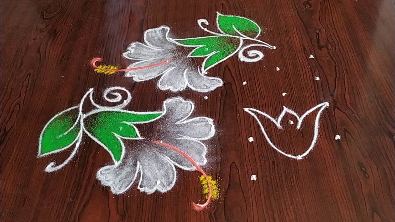 Easy hibiscus flowers kolam only (7×4) dot's... easy chukkala muggulu