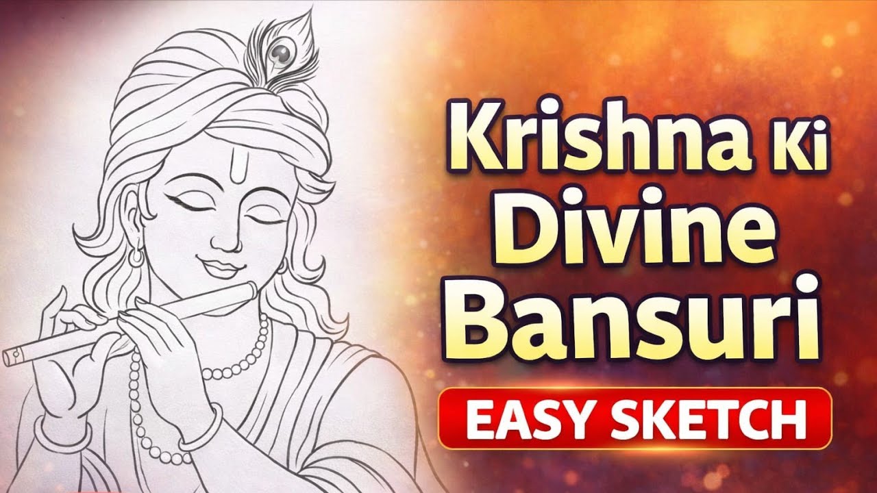 Krishna Easy Sketch ✏️ | Step by Step Drawing Tutorial | Divine Bansuri Art