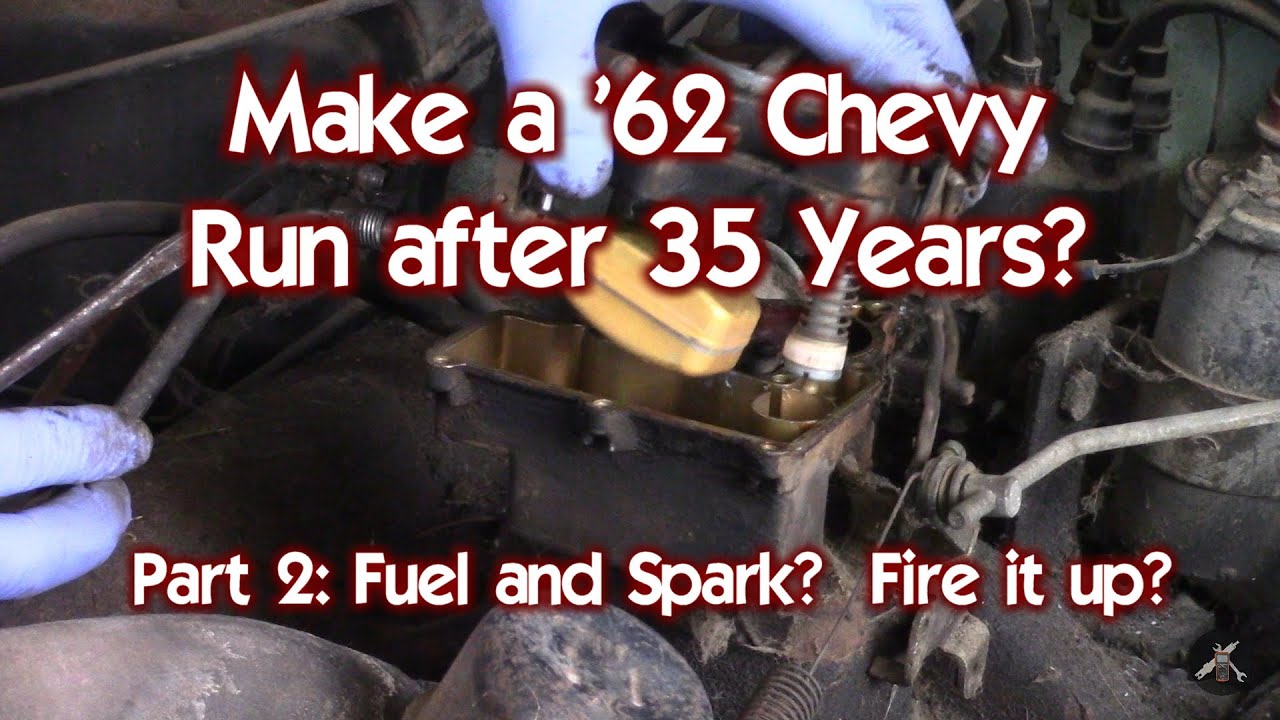 Starting 62 Chevy after 35 Years - Part 2 - Fuel Pump, Points, Condenser, Carburetor - Will it Run?