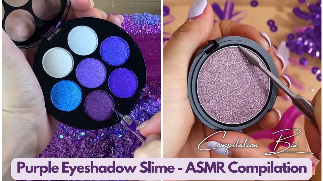 ASMR Purple Eyeshadow Mixing in Slime Compilation | Purple Slime Mixing | Purple Makeup in Slime