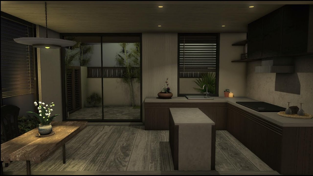 FFXIV/FF14 House/Housing-RL51(Modern minimalist, open kitchen,marble and wood, no filter)