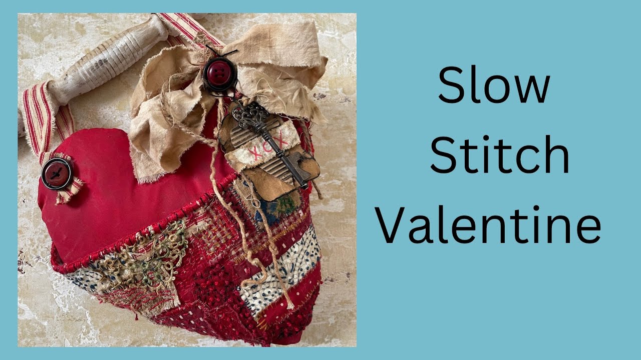 Valentine Slow Stitching Project: Create a Hand-Sewn Heart with Fabric Scraps #valentinescrafts