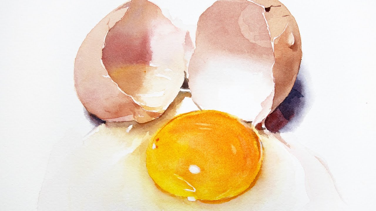 Watercolor painting a cracked egg