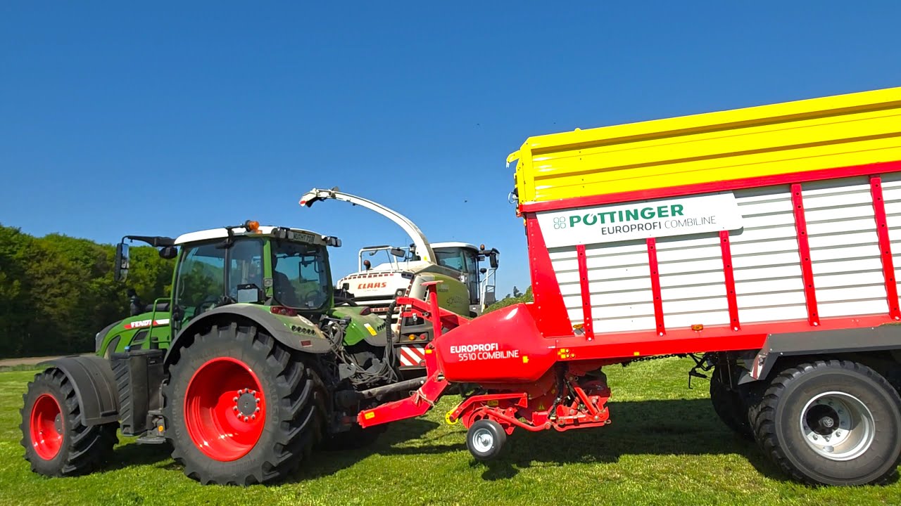Claas Jaguar 860 Grassilage mit Fendt 516 Vario + Reisch Kipper & Fendt 718 + Pöttinger 5510 LW