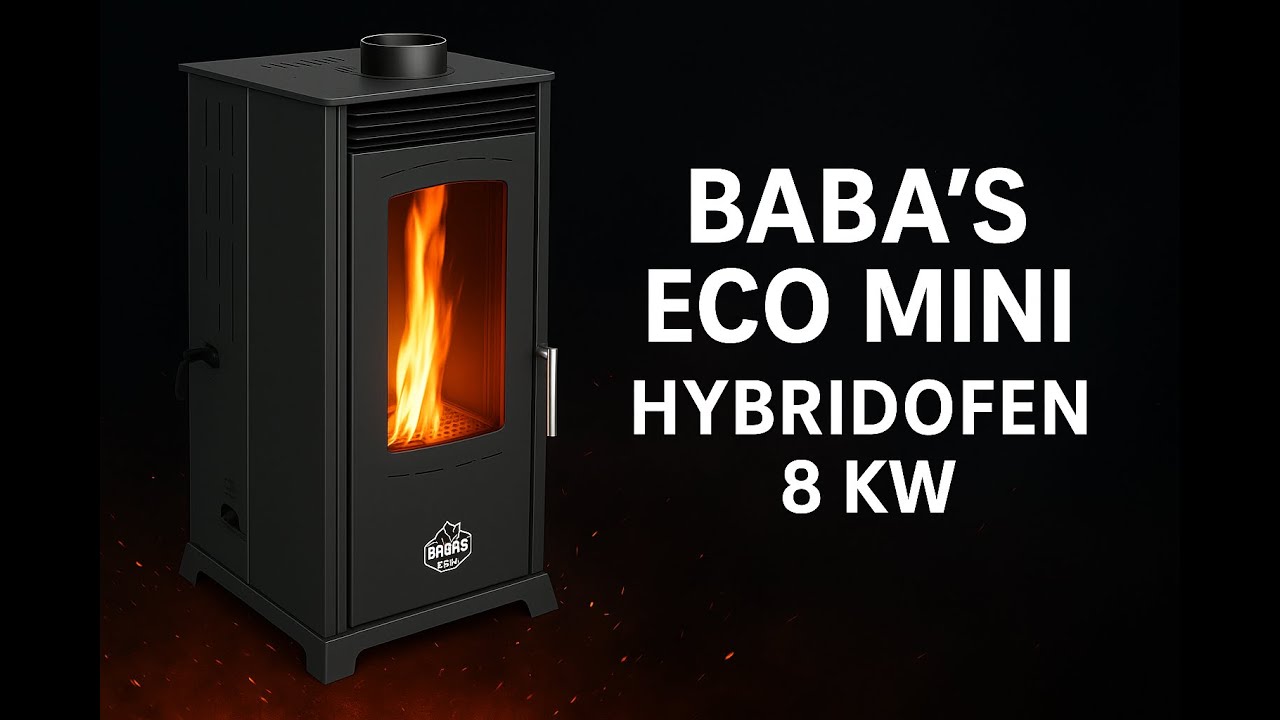 BABA’S Eco Mini – Kaminofen Pellets und Scheitholz Hybridofen für Holz & Pellets, ganz ohne Strom