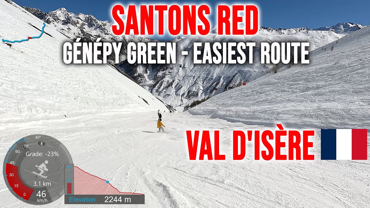 [4K] Skiing Val d'Is&egrave;re, Santons Red & G&eacute;n&eacute;py Green - Easiest Route to Centre, France, GoPro HERO13