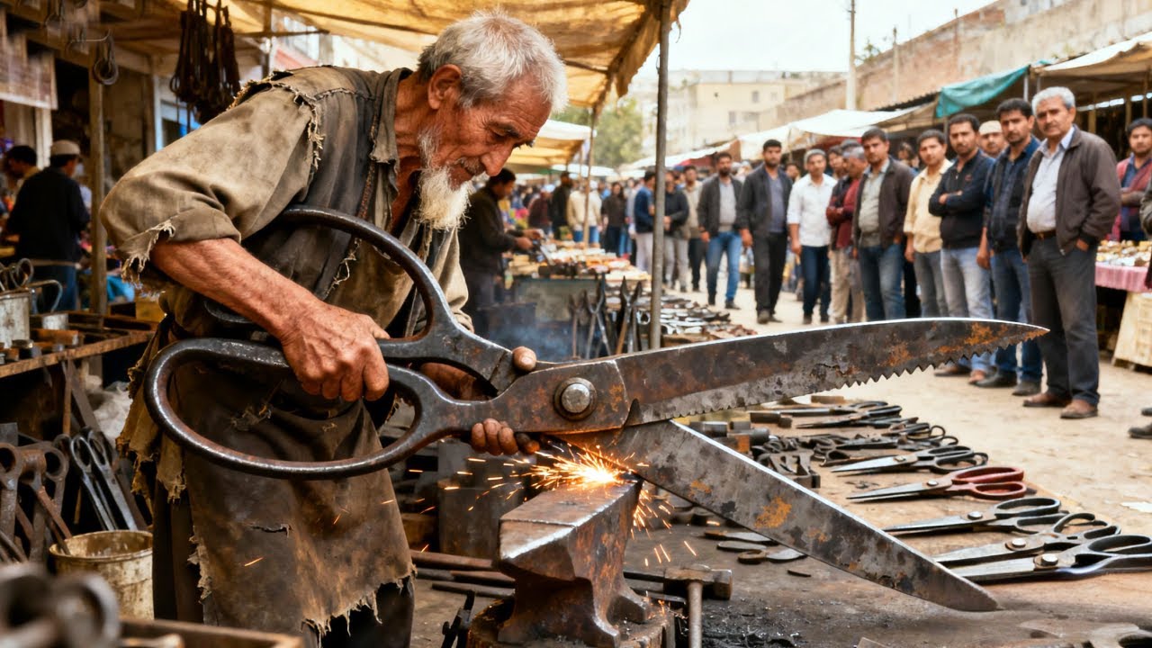 70岁老铁匠赶集修磨剪子，变废为宝的收益，收复后锋利无比！【李哥乡村发现】
