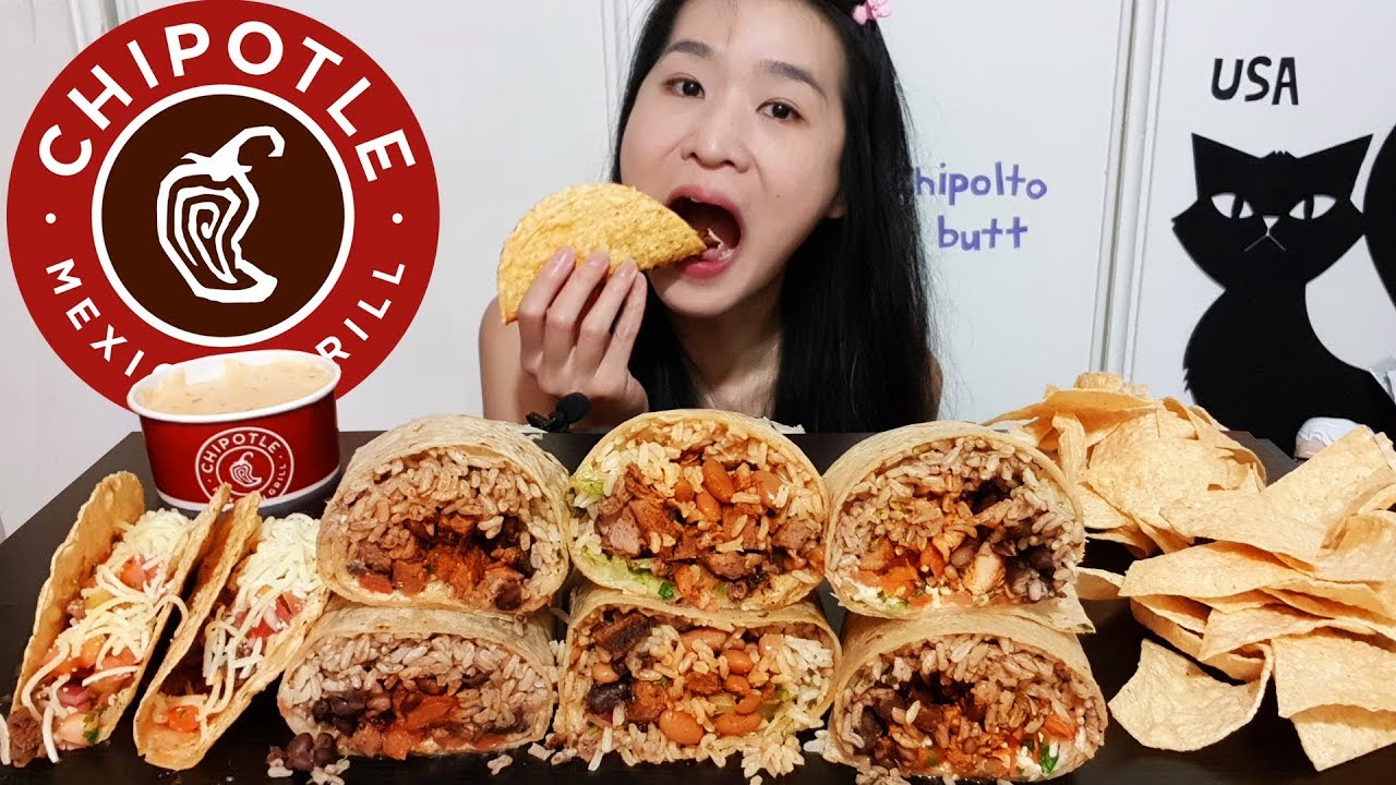 GIANT BURRITOS FEAST FROM CHIPOTLE! Crunchy Tacos, Tortilla Chips - Mexican Food Mukbang w/ Asmr