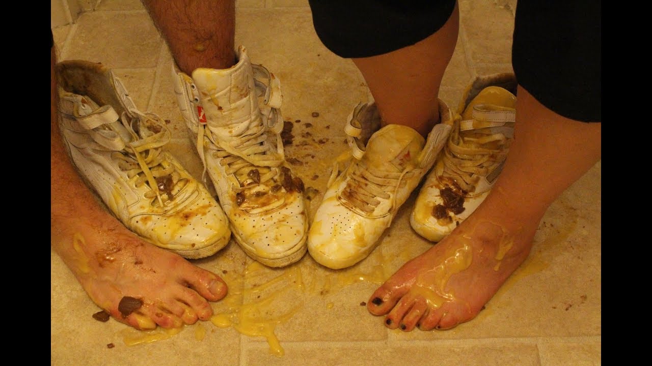 Food footsie - trashing her Reebok Freestyle and His Puma Sky
