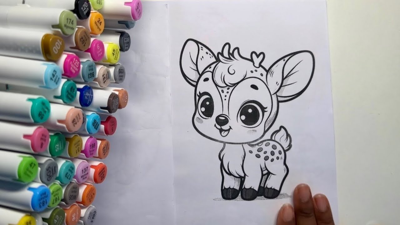 🦌 Color With Me ASMR | CUTE DEER 🦌 🎀 | relaxing marker coloring #chenruimarkers 