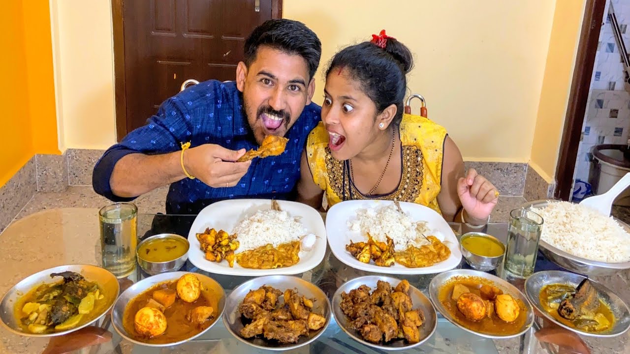 Chicken Masala Fried+Fish Curry+Egg Curry+Dal+Rice Eating Competition | Eating Challenge In Bengali