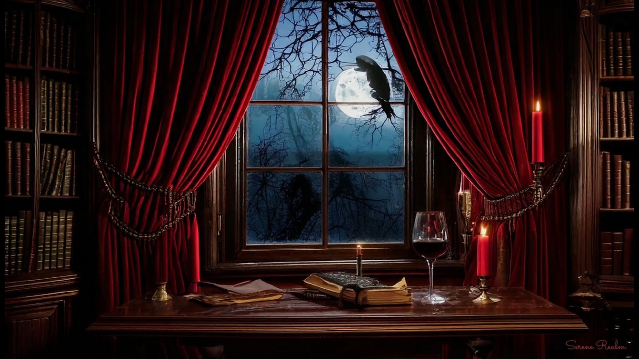 🕯Study in Dracula's Library | NO MUSIC | Rainy Gothic Vampire Ambience ASMR for Reading, Relaxing...