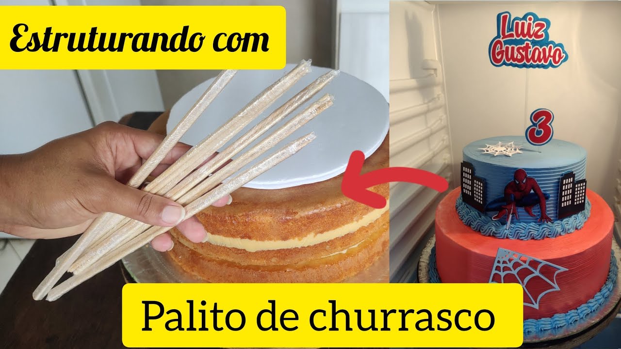 COMO estruturar bolo de andar com PALITO DE CHURRASCO/ bolos.da.geisa.