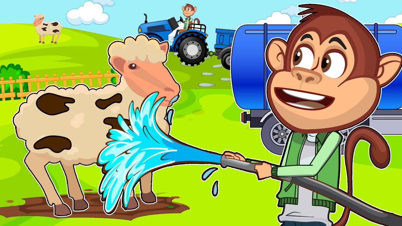 MONKEY'S FARM : Taking care of sheep, bathing sheep With Tractor, Water tankers, Trailers, Trucks