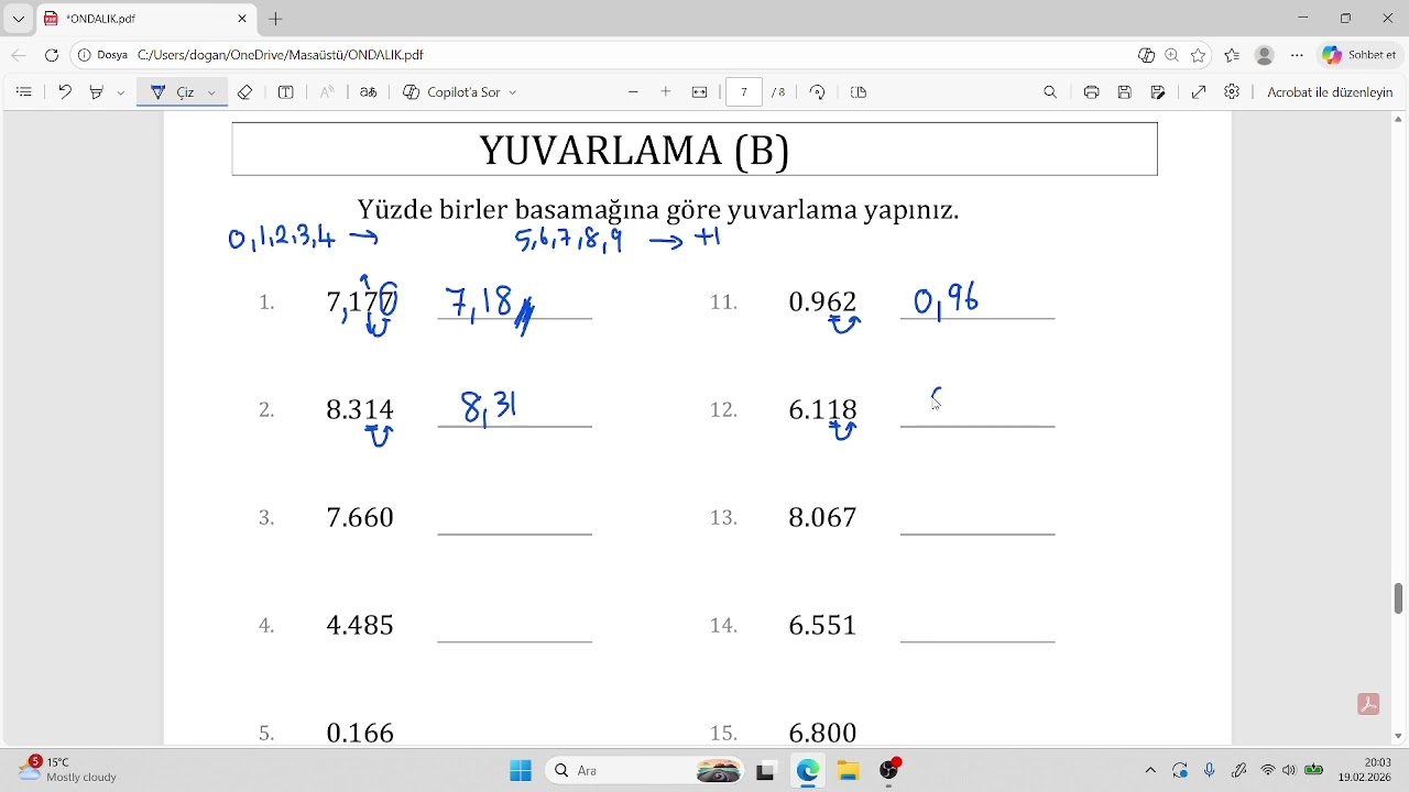 ONDALIK GÖSTERİMLERDE YUVARLAMA