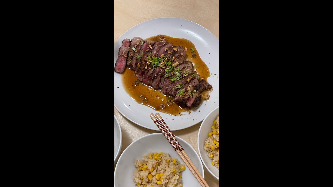 wafu steak & corn rice🥩🤤&nbsp;#japanesefood&nbsp;#wafu&nbsp;#ponzu&nbsp;#cornrice&nbsp;#shorts