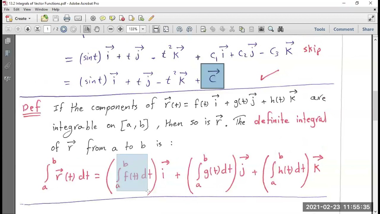 13.2 Integrals of Vector Functions
