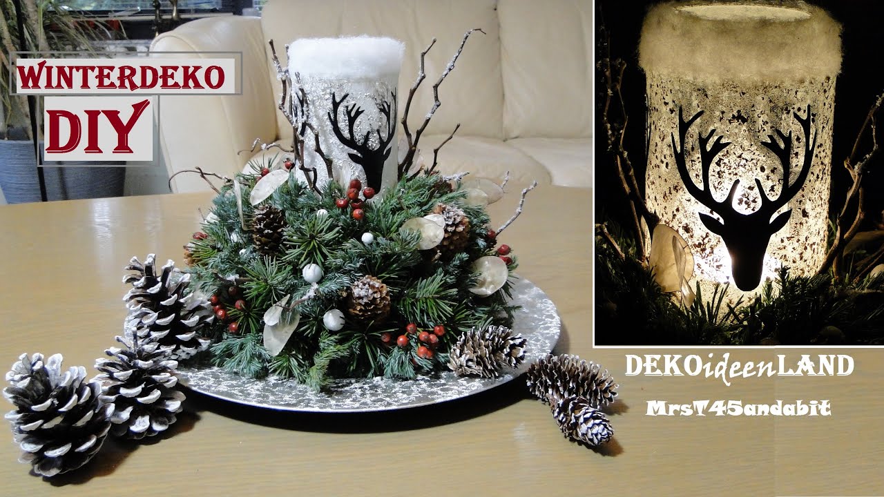 DIY Weihnachtsdeko/ Winterdeko/ Adventsgesteck + geeistes Windlicht Elch selber machen DekoideenLand