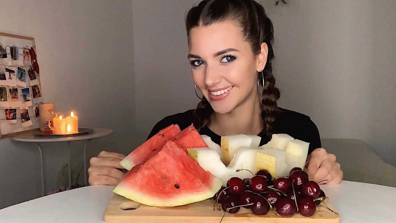ЛЕТНИЙ СОЧНЫЙ МУКБАНГ арбуз, дыня, черешня || watermelon, melon, cherry|| не ASMP || MUKBANG