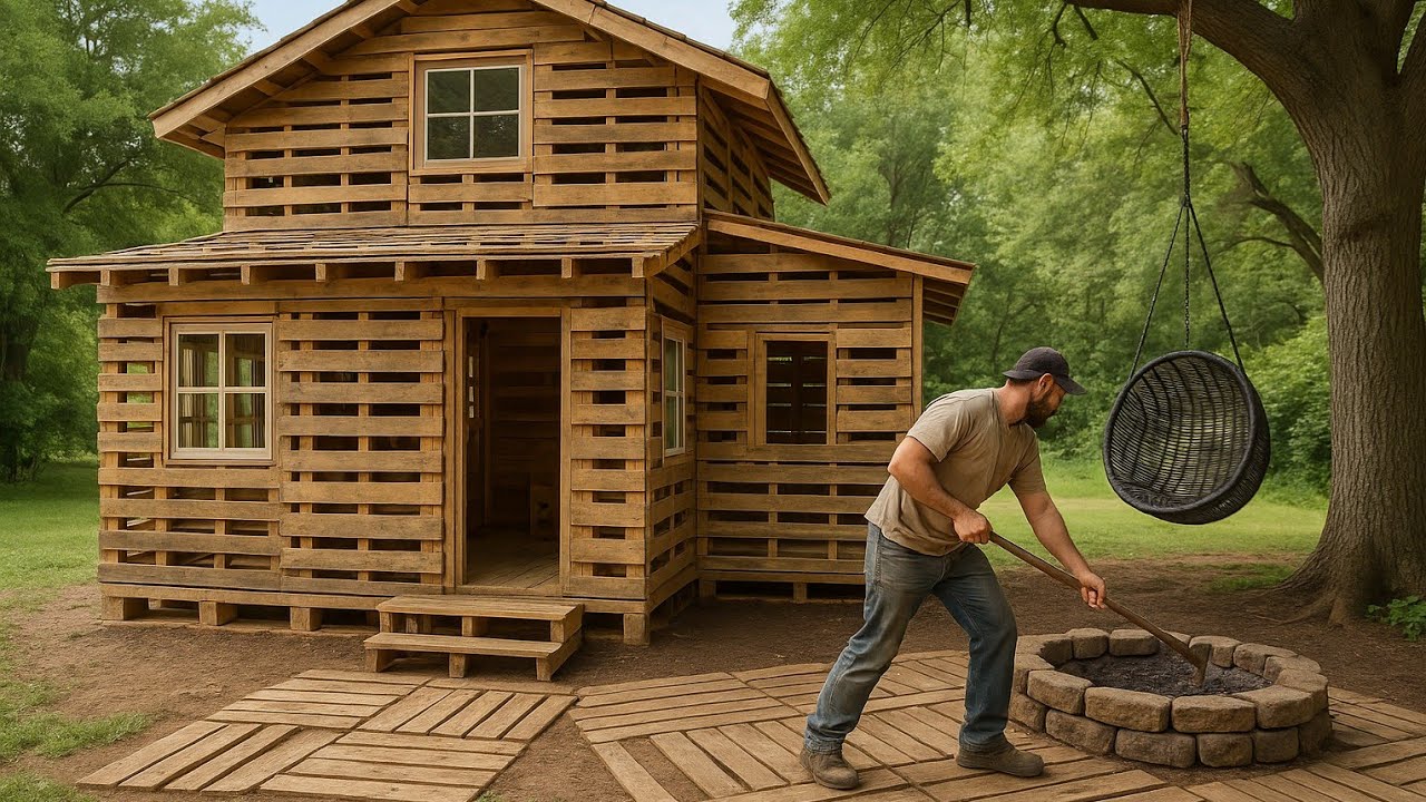 Man Builds Insane Pallet House Livin Off Grid from Scratch | Start to Finish DIY Cabin