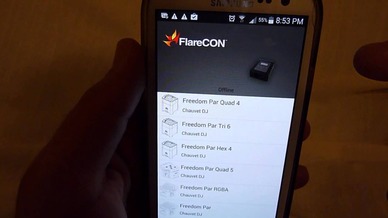 Chauvet FlareCon app install to Samsung galaxy Rocky AtlantaMusicDJ com