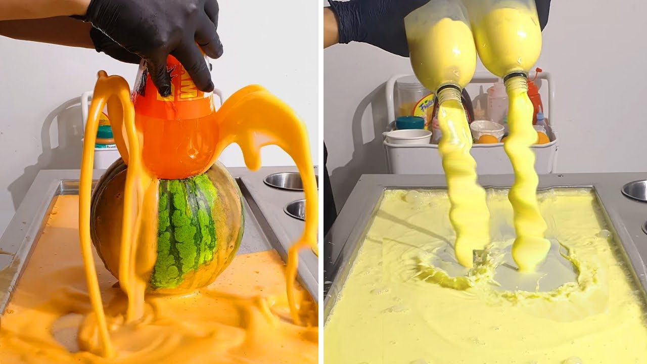 Top 100 Watermelon & Orange Fanta Street IceCream | Corn Milk IceCream | Satisfying Ice
