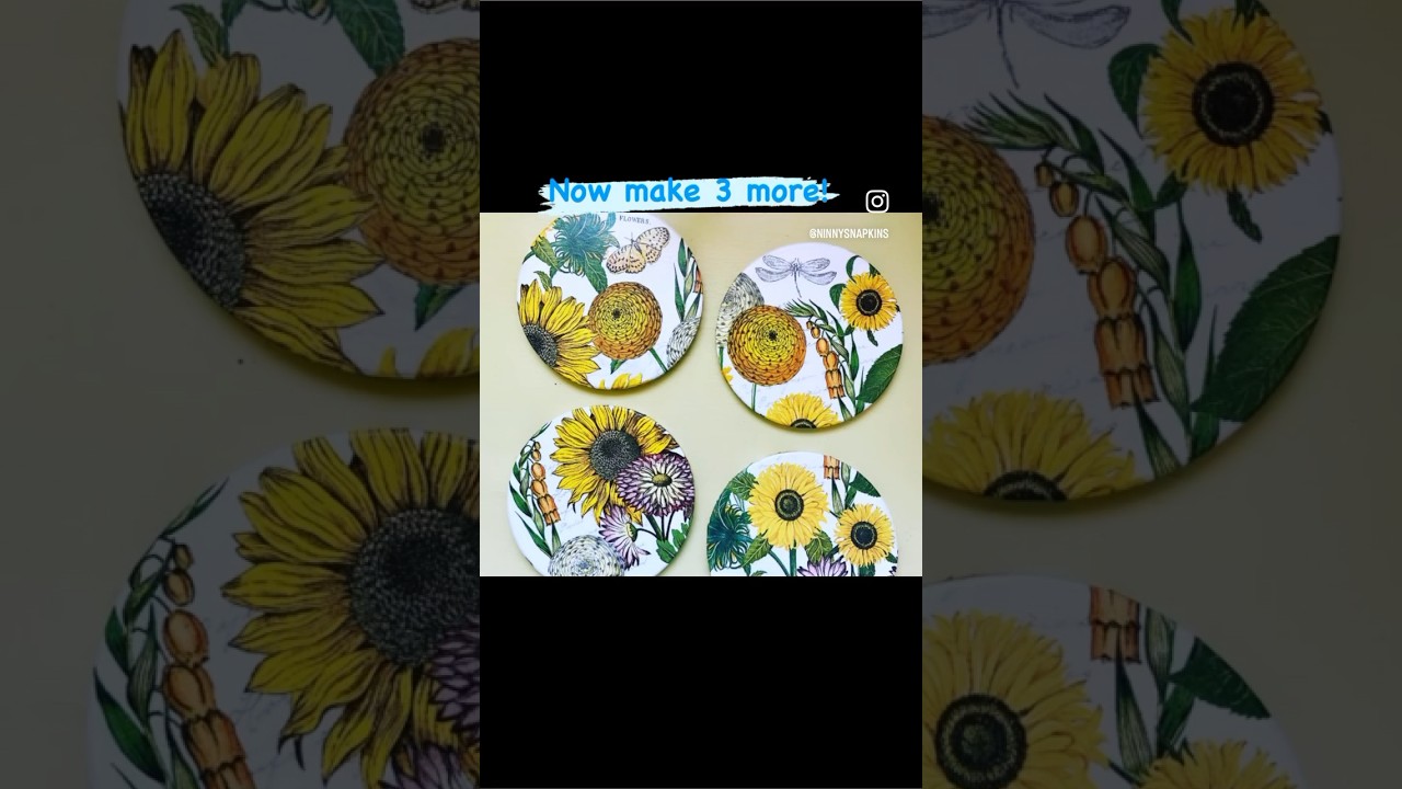 Water method napkin decoupage on coasters #decoupage #watermethoddecoupage #ninnysnapkins