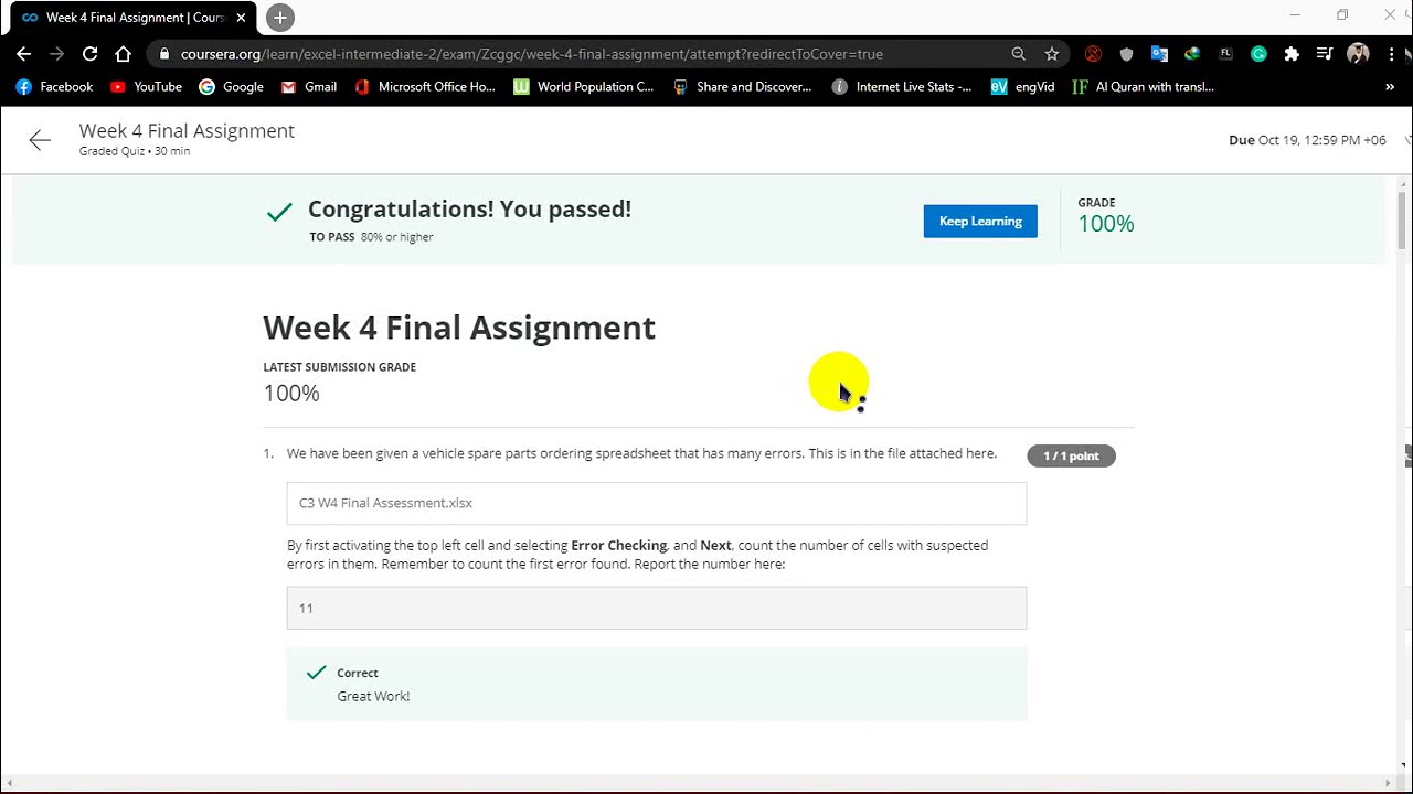 Excel For Business Intermediate 2 || Week 4 Final Assignment || Coursera