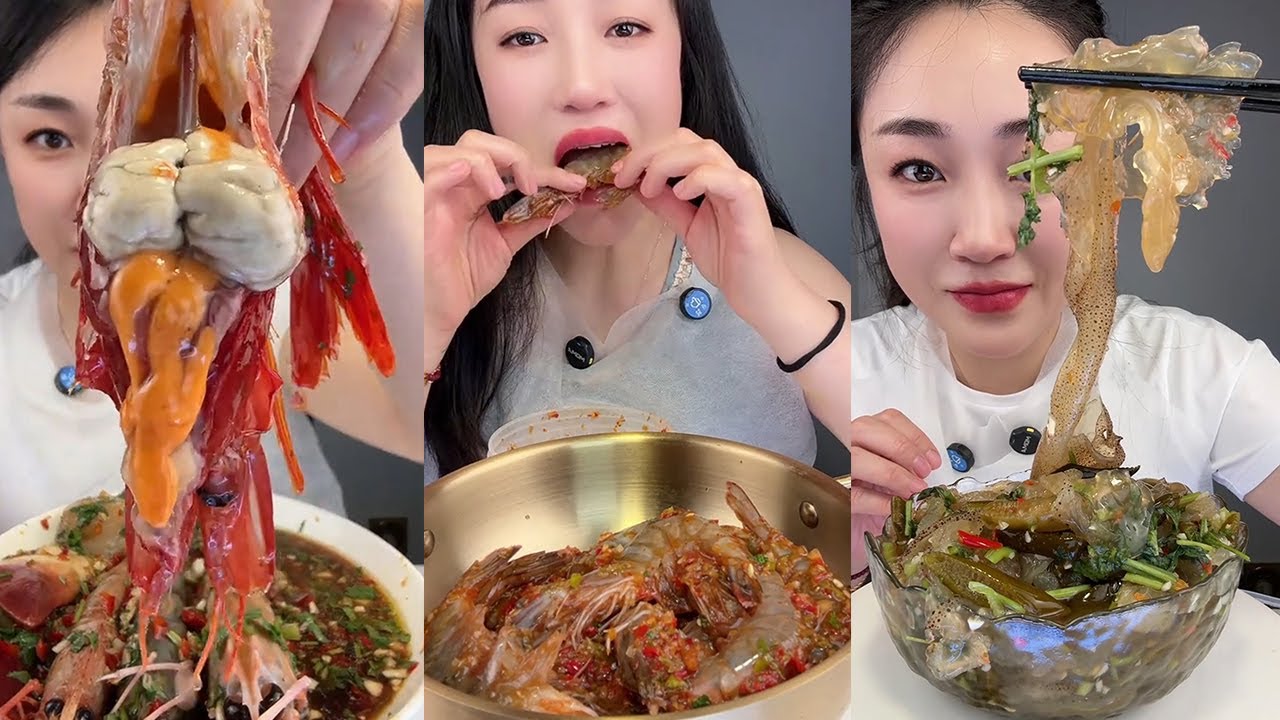 【Yummy】Seafood platter+stuffed shrimp+sour and spicy jellyfish🦞🦐🦪🐚🍋🌶🧄#mukbang#asmr#Seafood