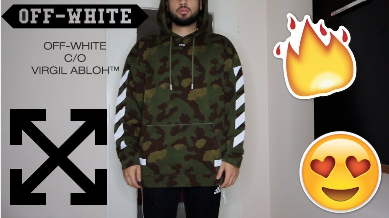 OFF-WHITE CAMOUFLAGE ARROWS HOODIE UNBOXING + SIZING REVIEW !!