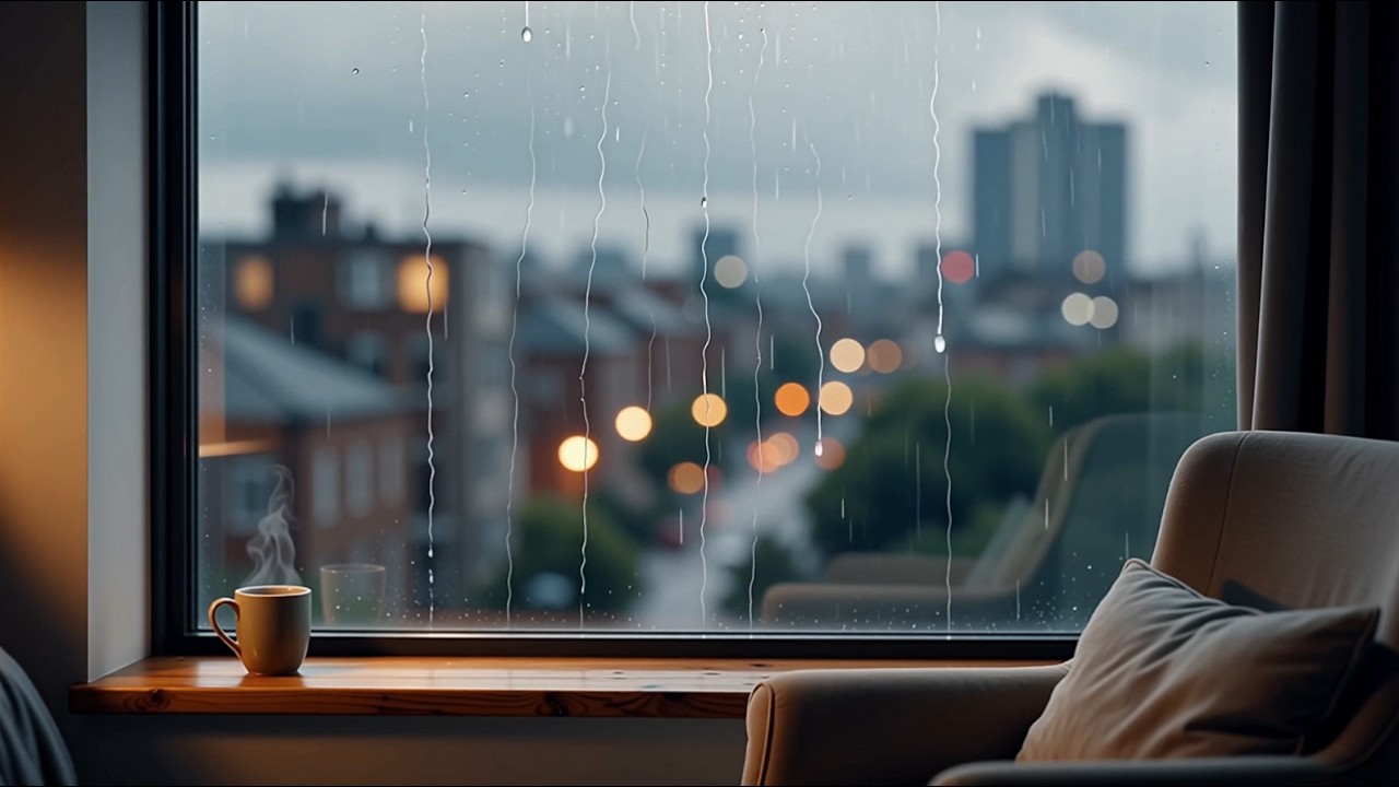 Музыка и дождь с громом за окном. Music and rain with thunder outside the window.